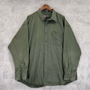 Chaps Ralph Lauren Button Shirt 100% Cotton Olive Green Men Size XXL